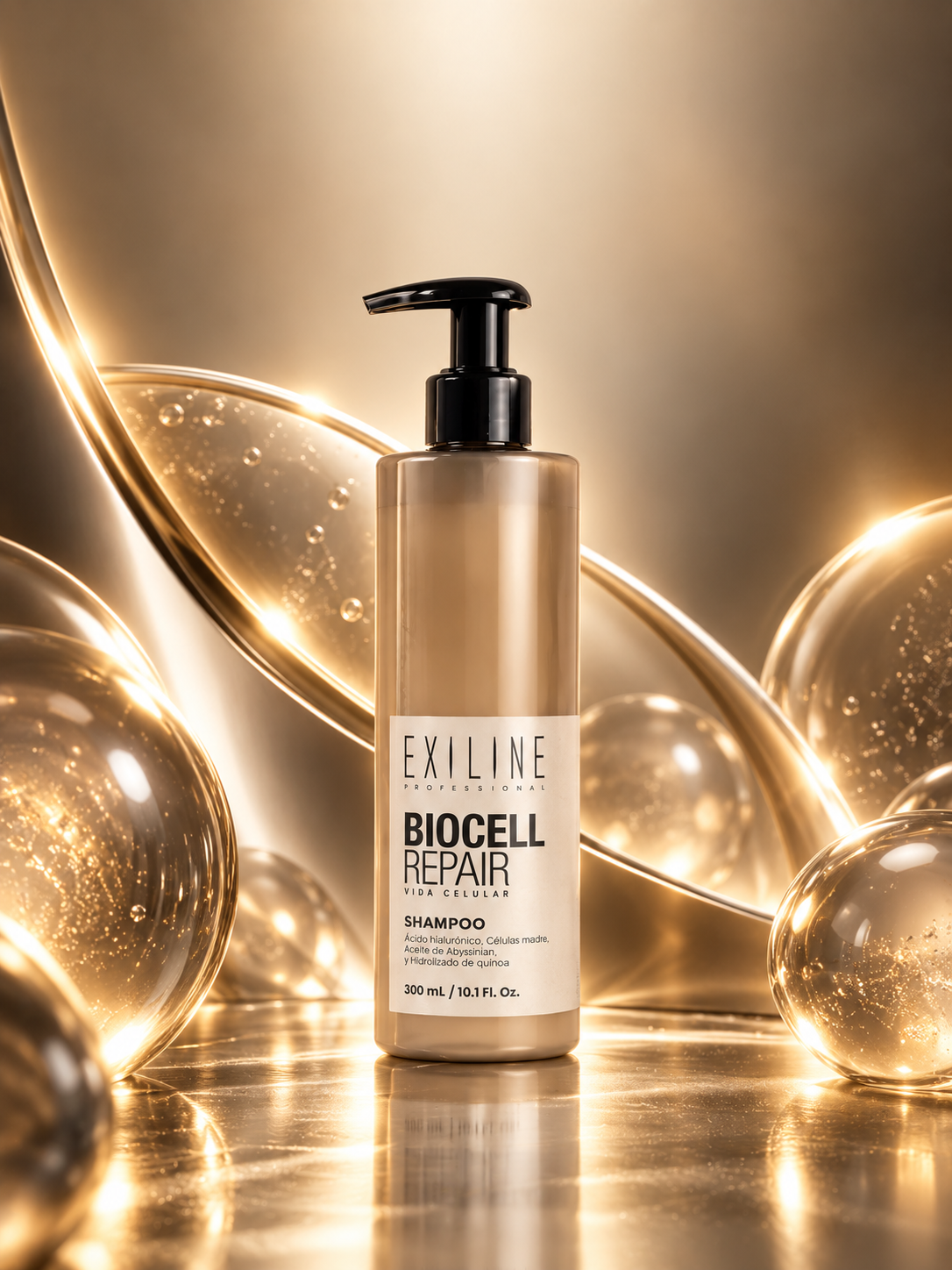 Shampoo Biocell Repair de Exiline Professional, disponible en María y Sol.